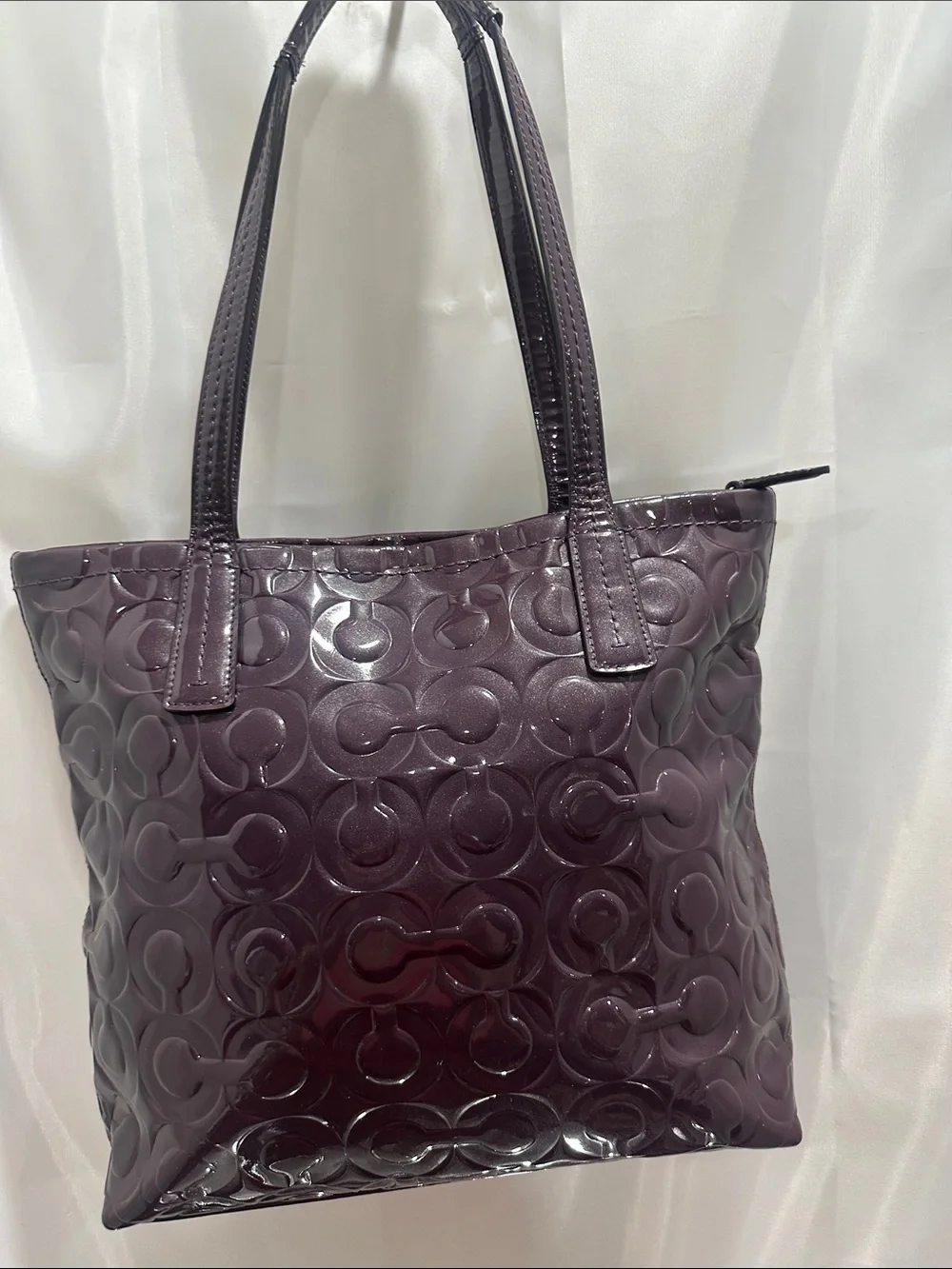 Coach Glossy Embossed Tote in Deep Plum